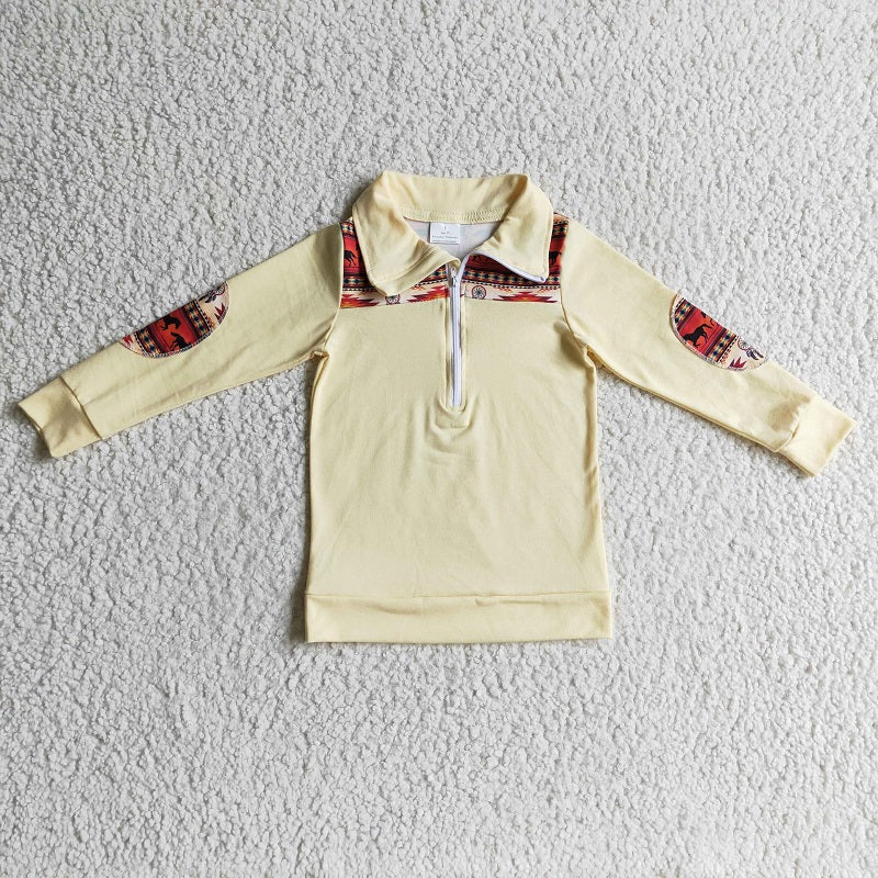 BT0079 Boys' Horse Print Zip Long Sleeve Top