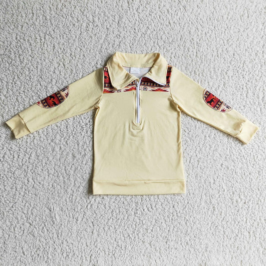 BT0079 Boys' Horse Print Zip Long Sleeve Top