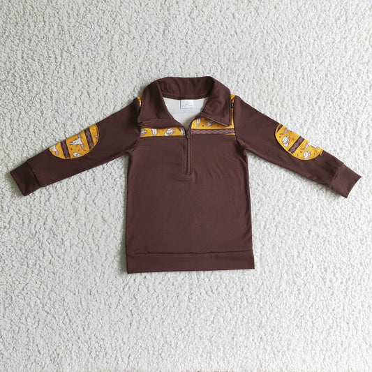BT0088 Boys Bull Head Hat Dark Brown Zip Long Sleeve Top