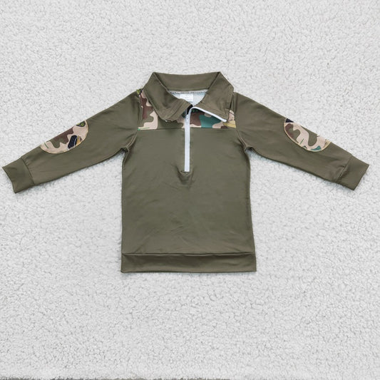 BT0098 Boys' Camouflage Tank Green Zipper Long Sleeve Top