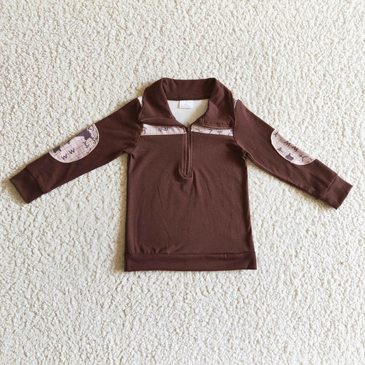 BT0107 Boys Cow Symbol Black Zip Long Sleeve Top