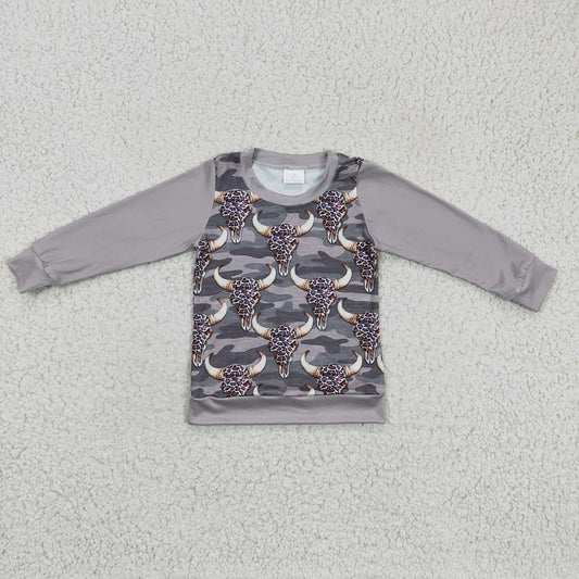 BT0108 Boys Leopard Bull Head Camouflage Long Sleeve Top