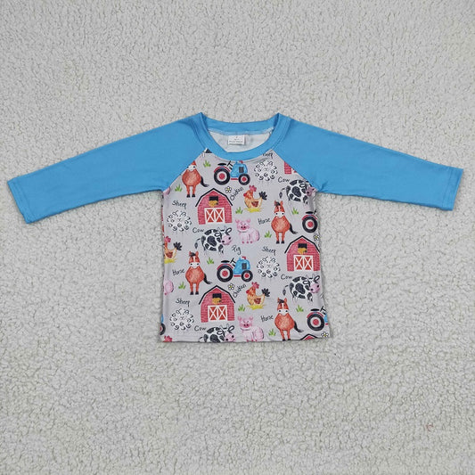 BT0110  Boys Farm Cow Horse Pig Chicken Long Sleeve Top
