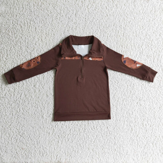 BT0111 Boys Bull Head Boots Brown Zip Long Sleeve Top