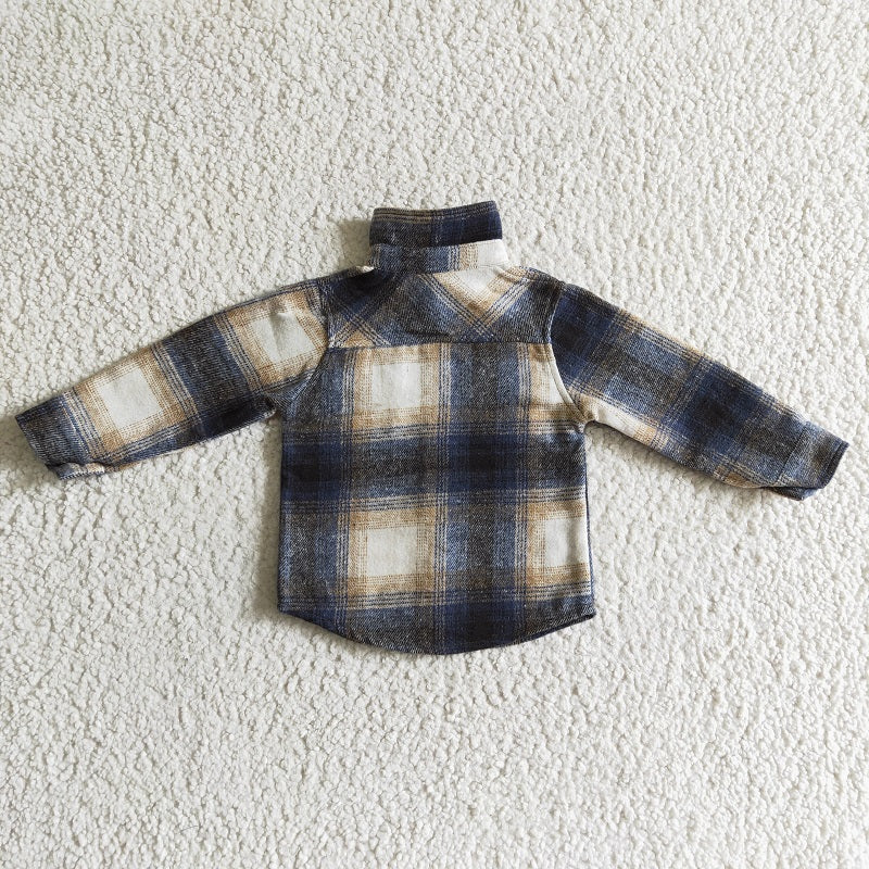 BT0117 Boys Blue and Black Striped Plaid Long Sleeve Shirt