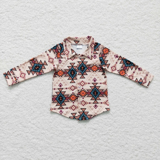BT0127 Boys Geometric Button Long Sleeve Top