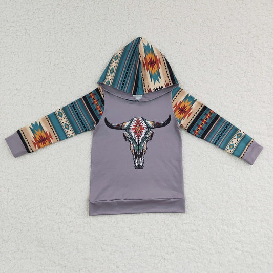 BT0130 Boys Geometric Bull Head Long Sleeve Hoodie