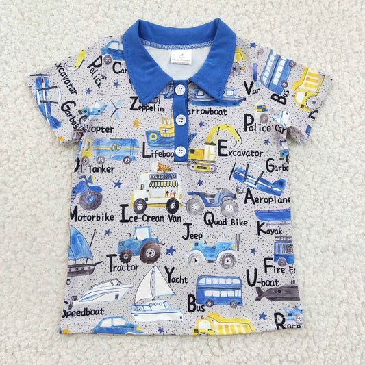 BT0135 Boys Excavator Helicopter Ship Short Sleeve Top