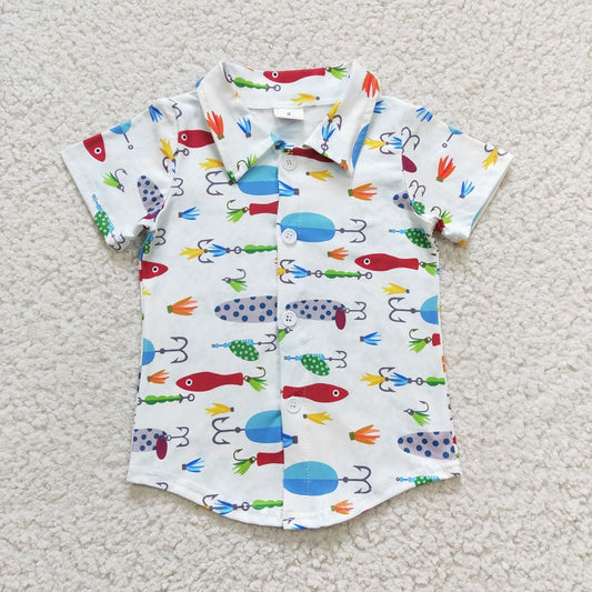 BT0173 Baby Boys Fishing White Short Sleeve Top