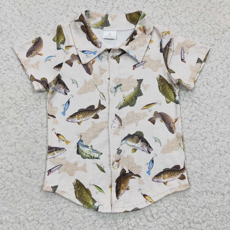 BT0179 Boys Fishing Button Down Short Sleeve Top D 5.6