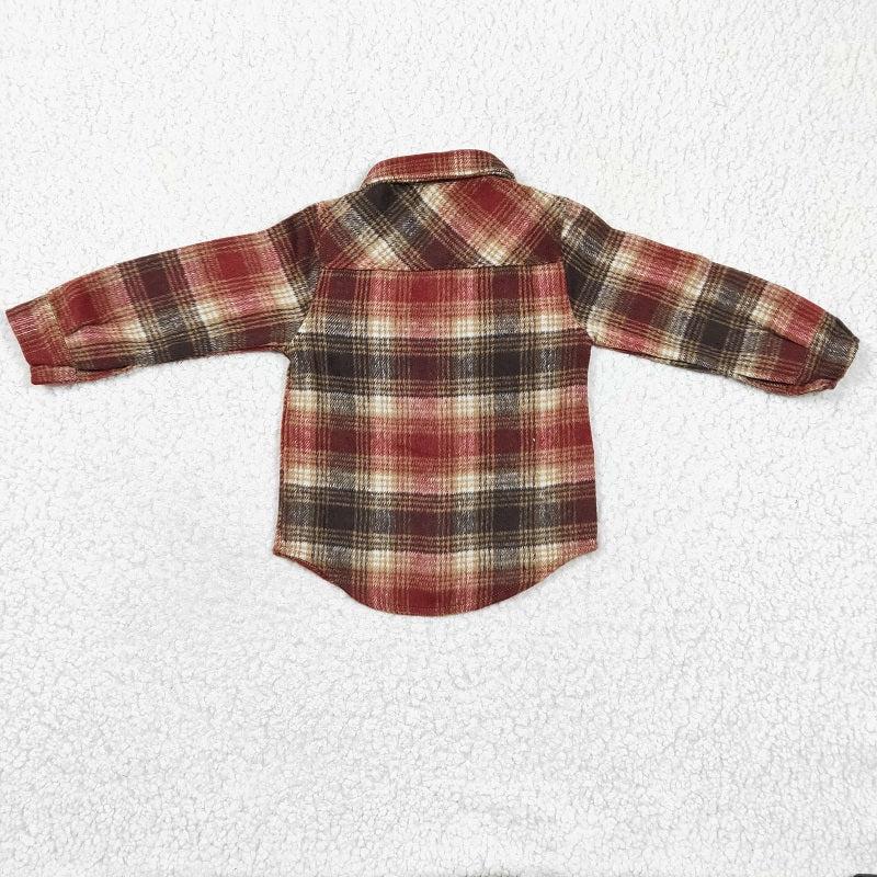 BT0191 Kids Boys Brown Color Plaid Pocket T-shirt