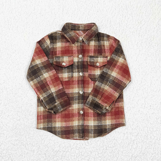 BT0191 Kids Boys Brown Color Plaid Pocket T-shirt