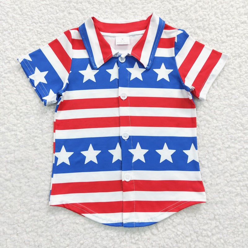 BT0196 Baby Boys National Day Striped Stars Short Sleeve Top
