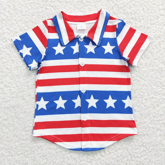 BT0196 Baby Boys National Day Striped Stars Short Sleeve Top