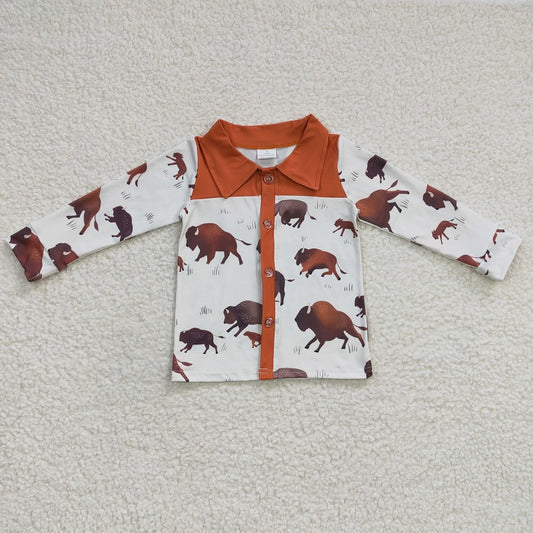 BT0200 Boys Brown Cow White Long Sleeve Top