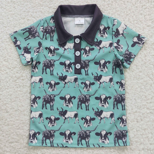 BT0211 Baby Boys Cow Blue Short Sleeve Top