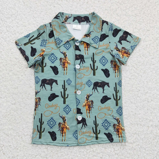 BT0214 Boys cowboy riding cactus short sleeve top