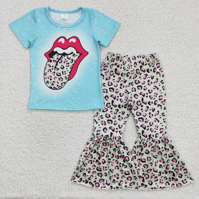 C0-24 Tongue Blue Short Sleeve Flare Pants