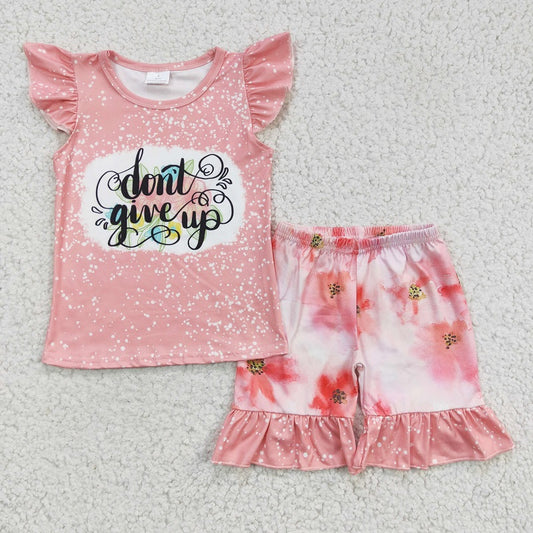 C0-3 dont give up letters light pink baby girls shorts outfit