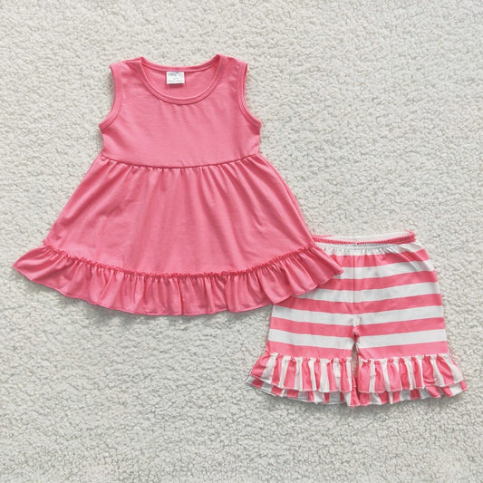 C10-16 Pink Sleeveless Top Striped Pants Set