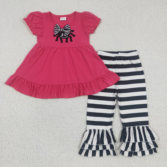 C2-8-1 Bow Embroidered Spider Rose Puff Sleeve Stripes Set