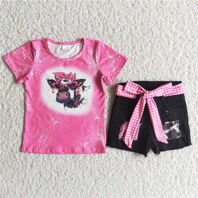 C4-10 Pink Tau Top Denim Shorts Set