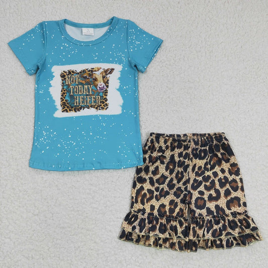 C5-16 TODAY Bullhead blue short-sleeve leopard shorts set