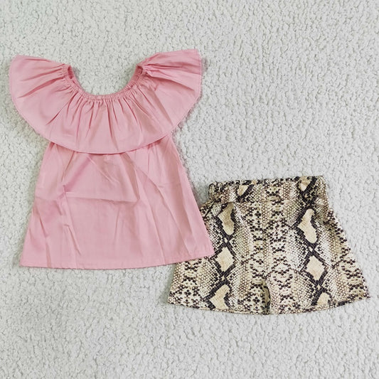 C8-7 Woven Pink Top and Yellow Snake Shorts Set