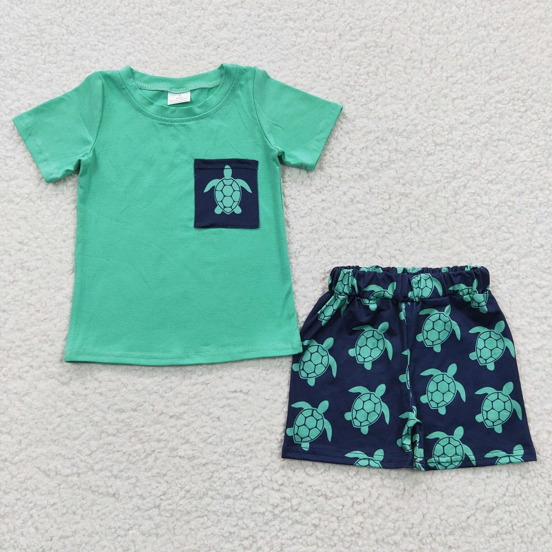 C9-4 Fashion Green Turtle Pocket Summer Baby Boys Suit