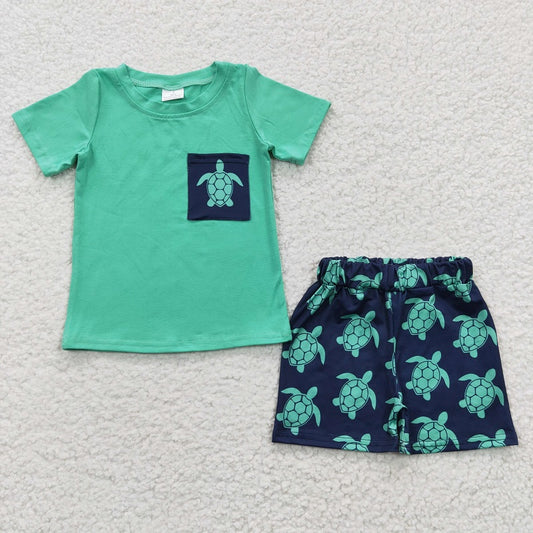 C9-4 Fashion Green Turtle Pocket Summer Baby Boys Suit