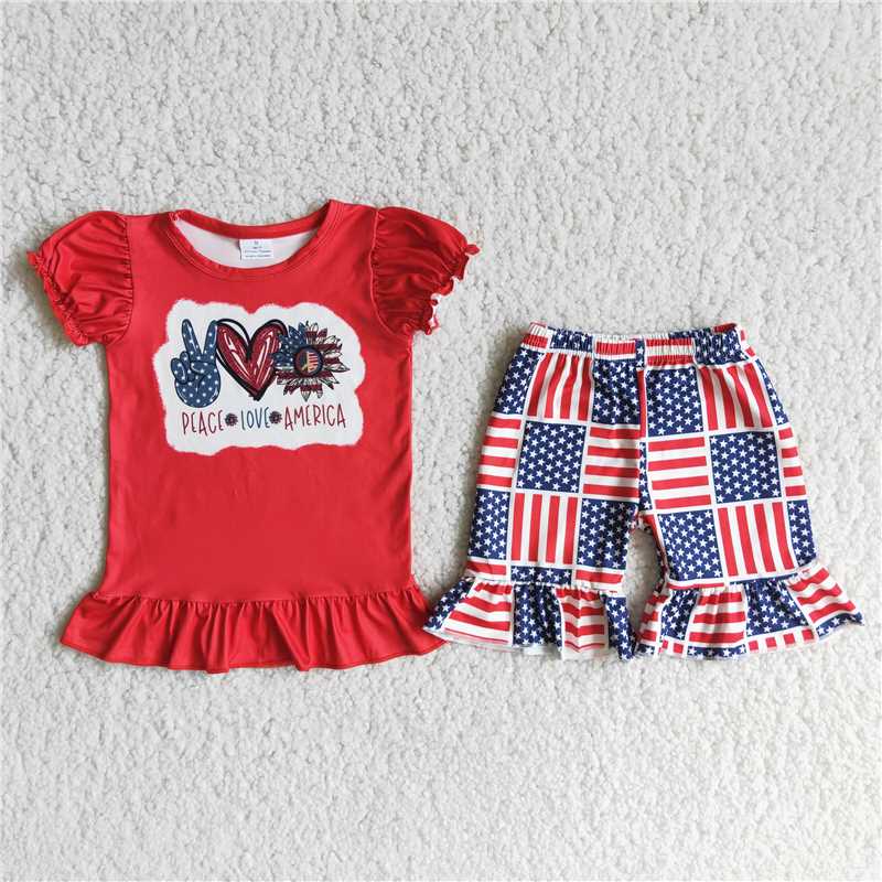 D12-15 Gesture Heart American Stars Stripe Shorts Set