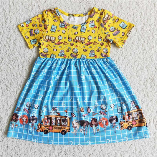 D3-19 Baby girl school bus short sleeve skirt