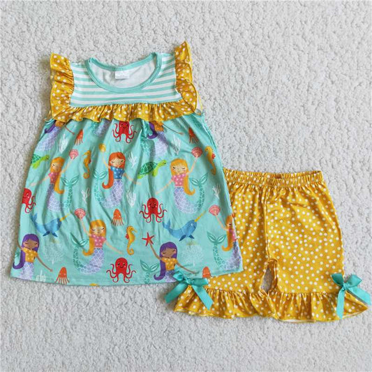 D9-11 Yellow Fish Lace Sleeve Suit