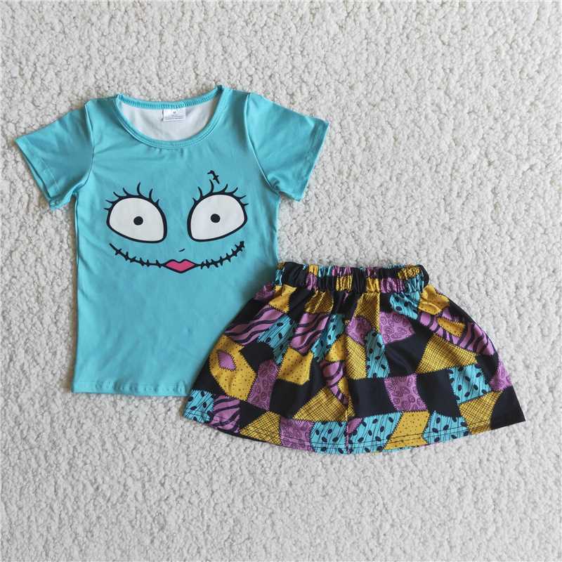 E2-13 Halloween Eyes Blue Short Sleeve Top Skirt Set