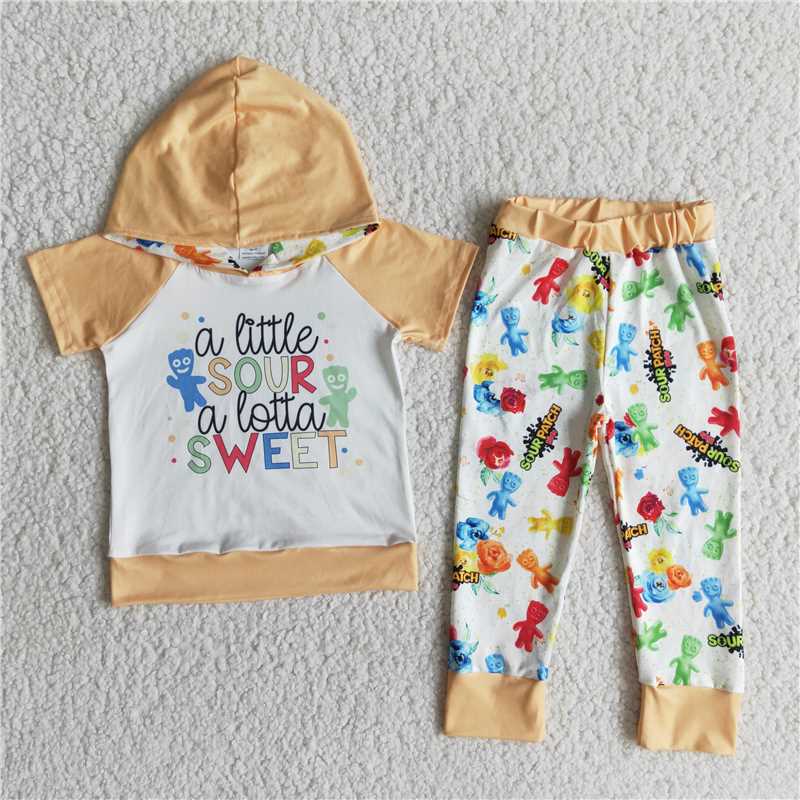 E9-27 Yellow Hooded Short Sleeve Trousers Set