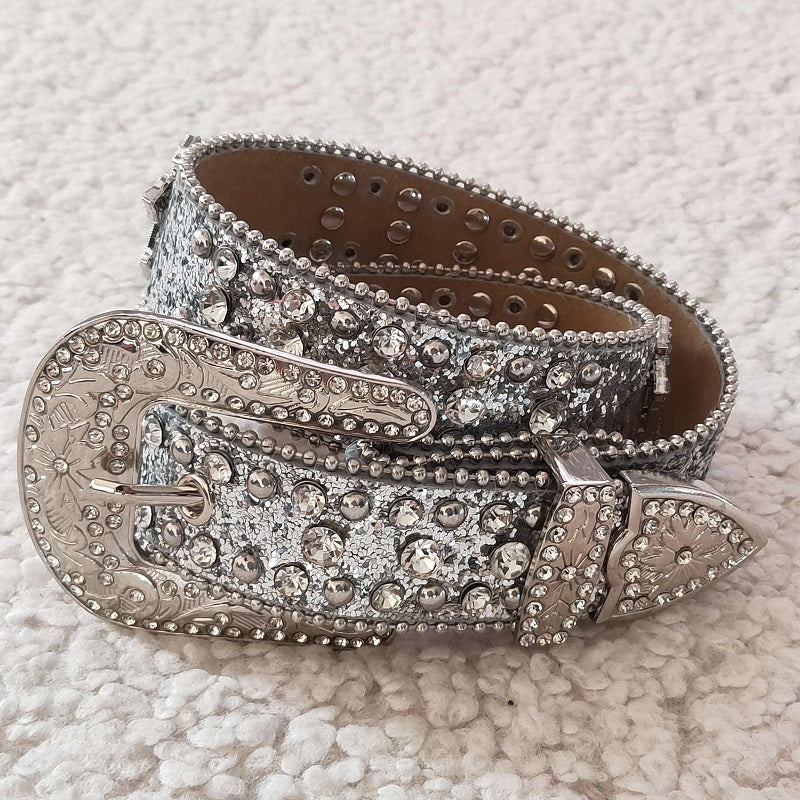 GB0006 Baby Girls Silver Diamond Belt