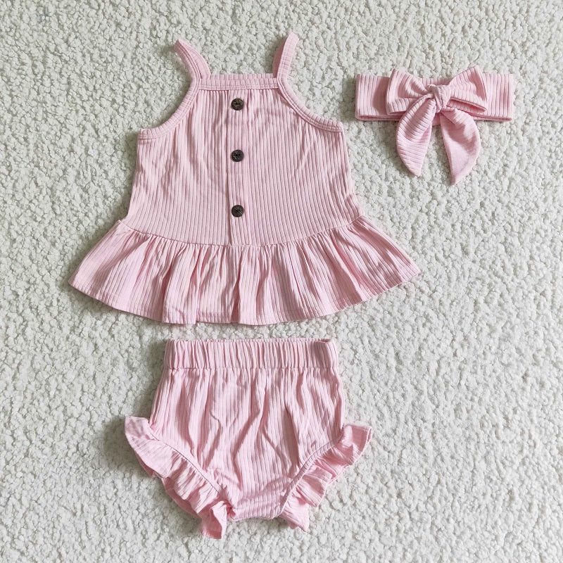 GBO0054 Baby Girls Cute  Pink Cotton Bummies Set