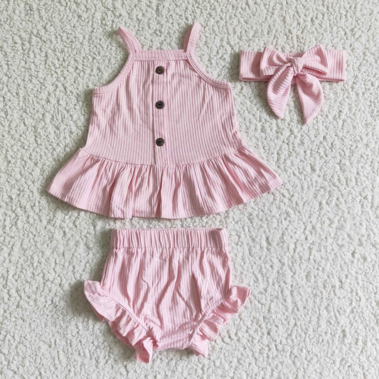 GBO0054 Baby Girls Cute  Pink Cotton Bummies Set
