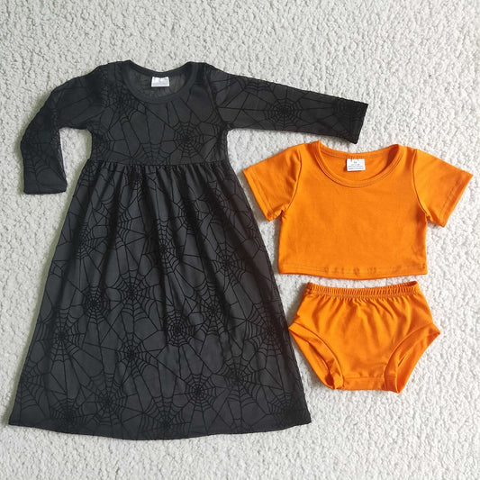 GBO0060 KIDS GIRLS TULLE DRESS AND ORANGE BUMMIE SET