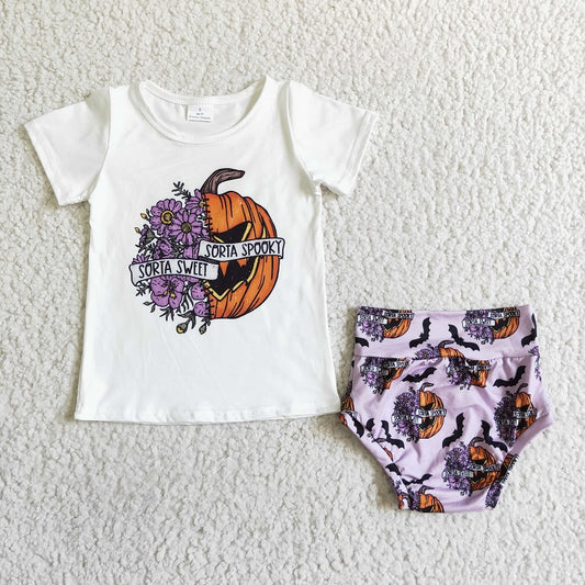GBO0062 BABY GIRLS HALLOWEEN PUMPKIN BUMMIES SET