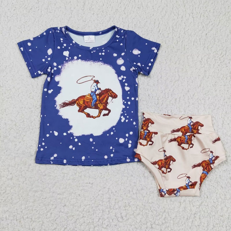 GBO0064 Western Cowboy Riding Blue Short Sleeve Brief Set D 6.21