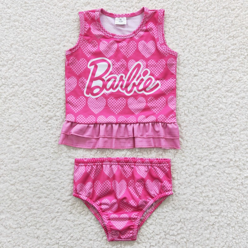 GBO0077 hot pink heart two pieces swimsuit