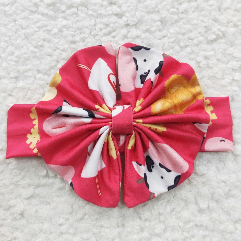 GBO0079 Baby Girls FEED Cow Burger Short Sleeve Brief Set+bow