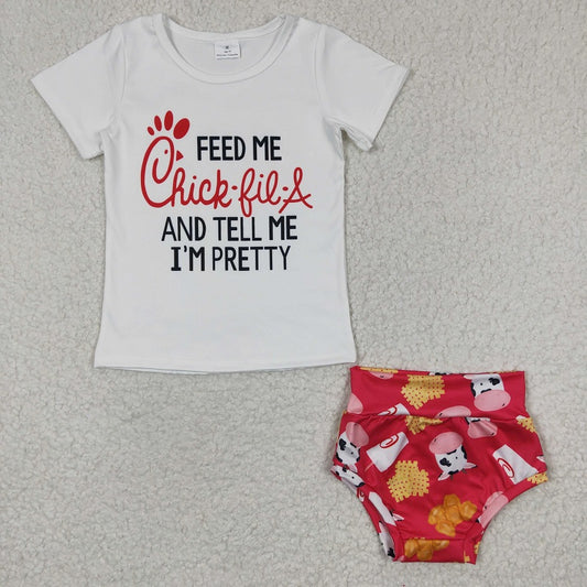 GBO0079 Baby Girls FEED Cow Burger Short Sleeve Brief Set