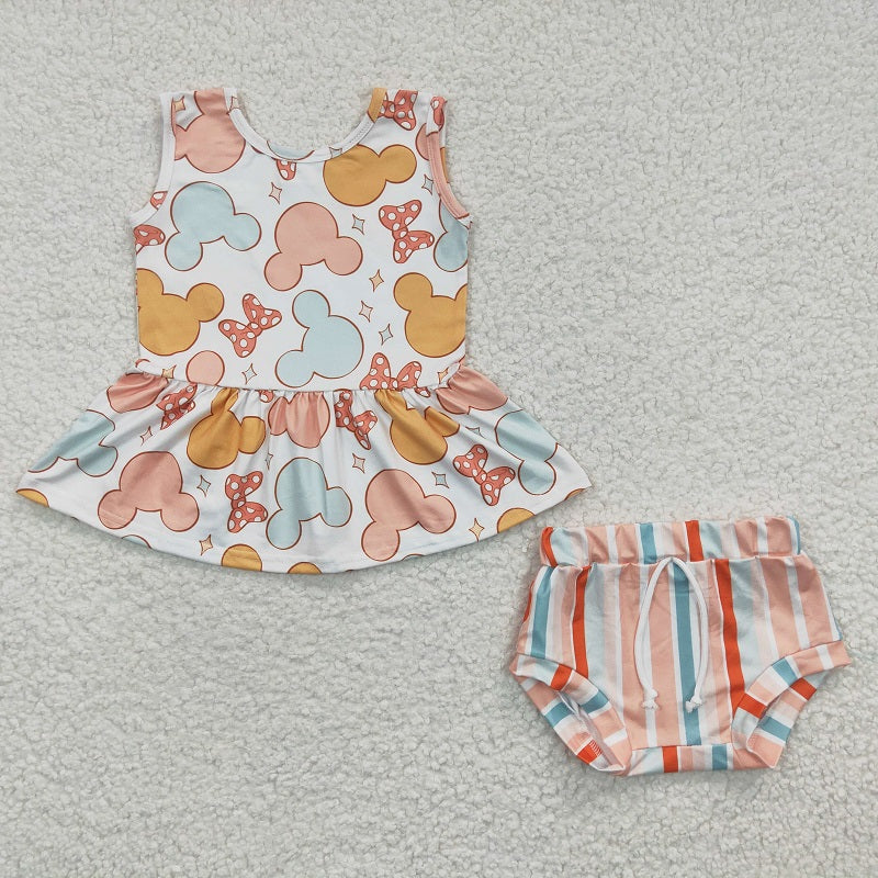 GBO0083 Baby Girls Cartoon Sleeveless Striped Brief Set