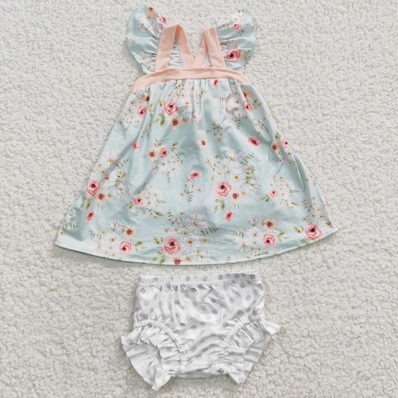 GBO0115 toddler girl clothes spring summer floral shorts set
