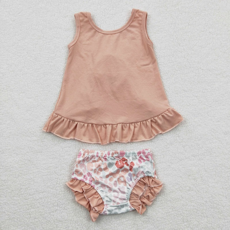 GBO0122  Leopard Pink Bow Sleeveless Bummies Set