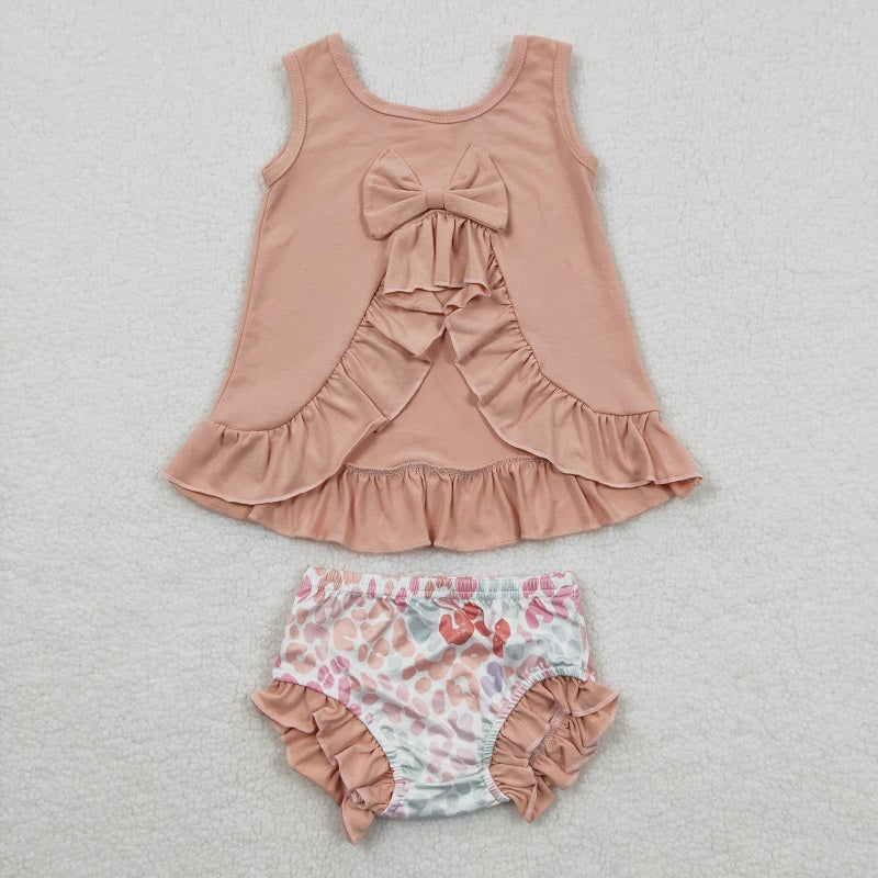 GBO0122  Leopard Pink Bow Sleeveless Bummies Set