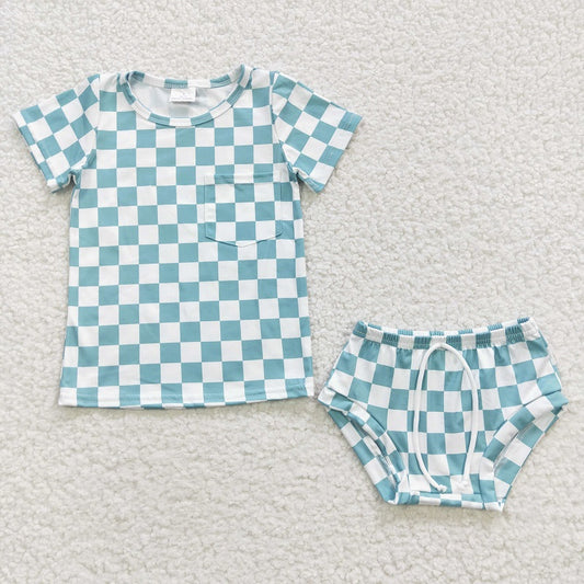 GBO0140 Green Plaid Short Sleeve Bummies Set