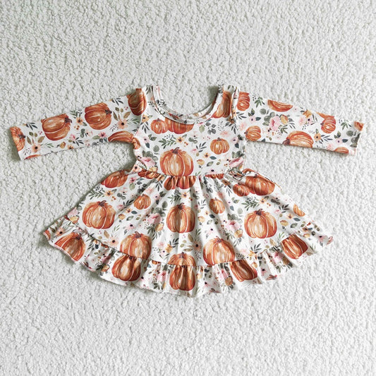 GLD0004 Autumn Pumpkin Flower Long Sleeve Dress